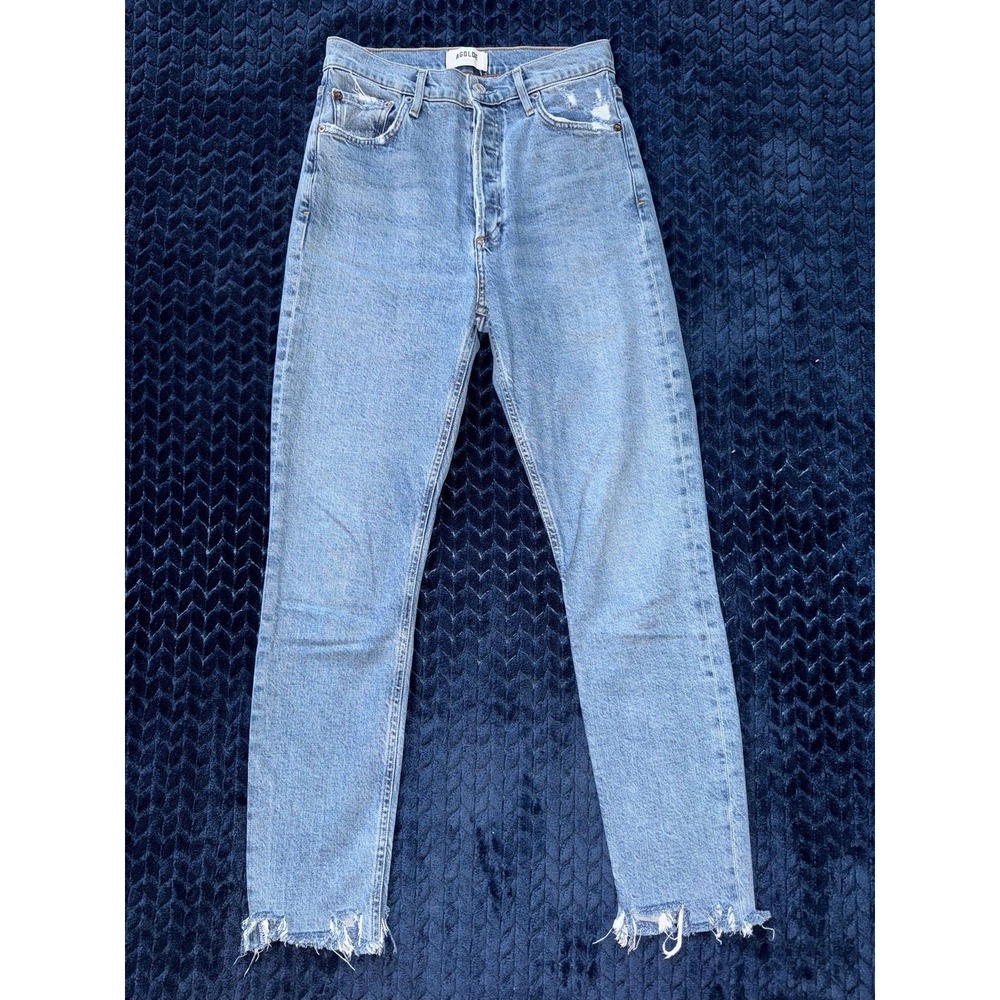 AGOLDE Women's Blue Denim Distressed Jean Ankle Button Fly Size 25